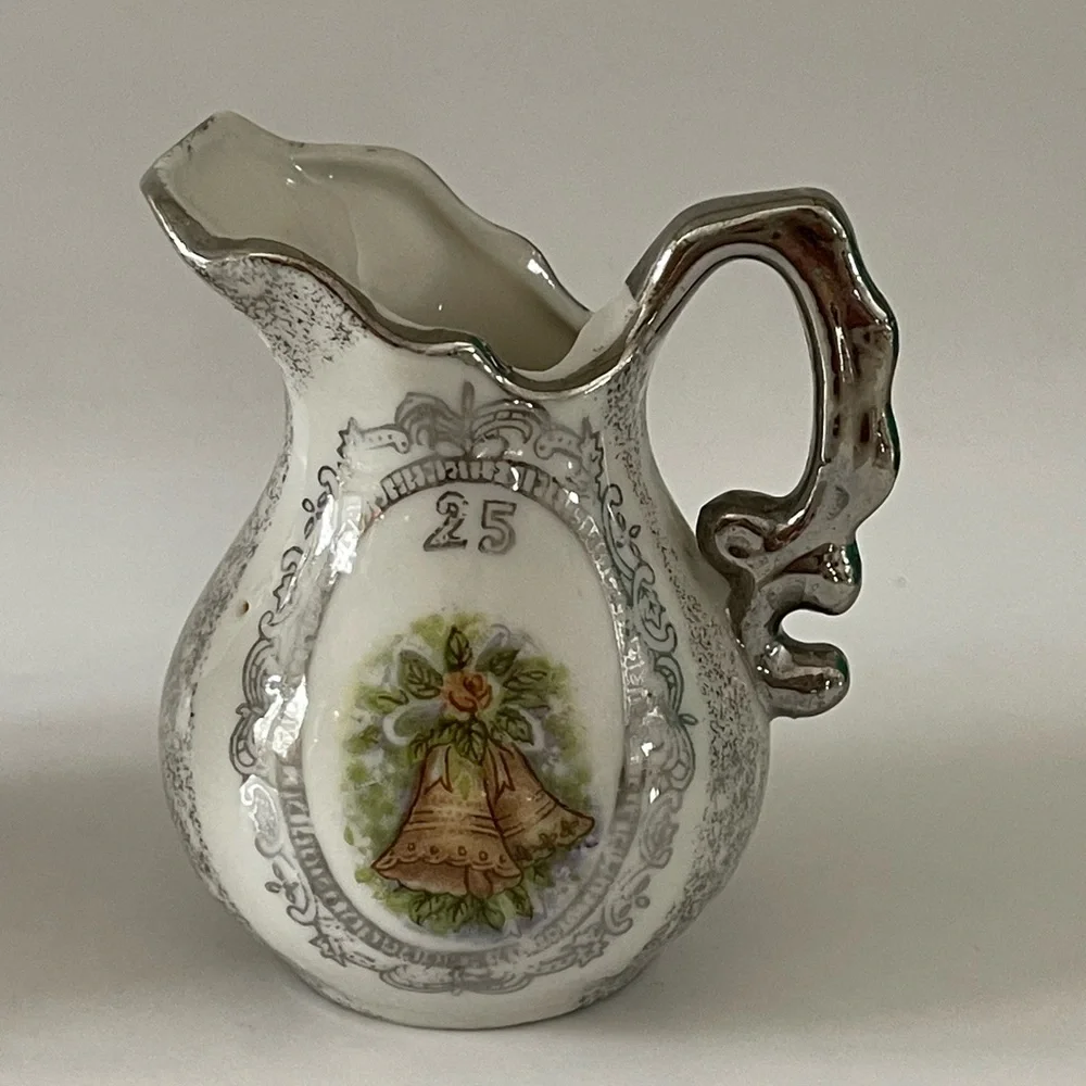 Vintage Enesco Japan 25th Wedding Anniversary Sugar Bowl & Creamer Set, 1950’s